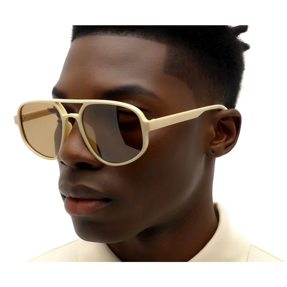 Vintage Retro Sunglasses 70s Yellow Tinted Aviator Large Sun Glasses for Men New